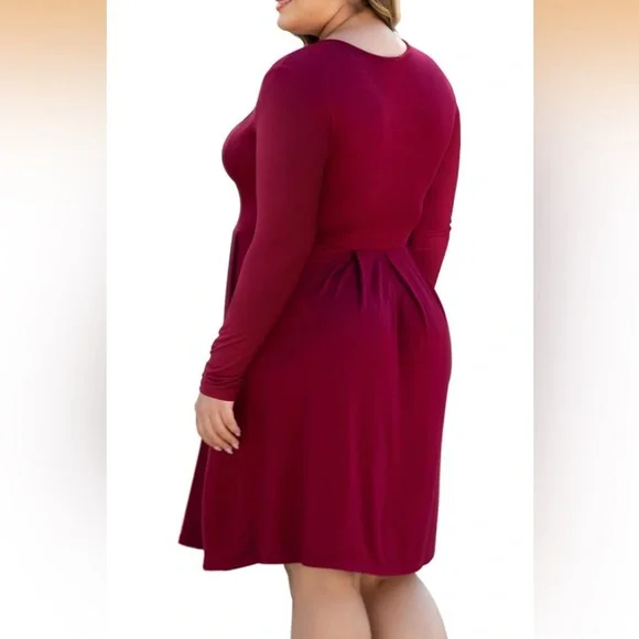 Elegant Burgundy Long Sleeve Dress - Picture 6 of 6